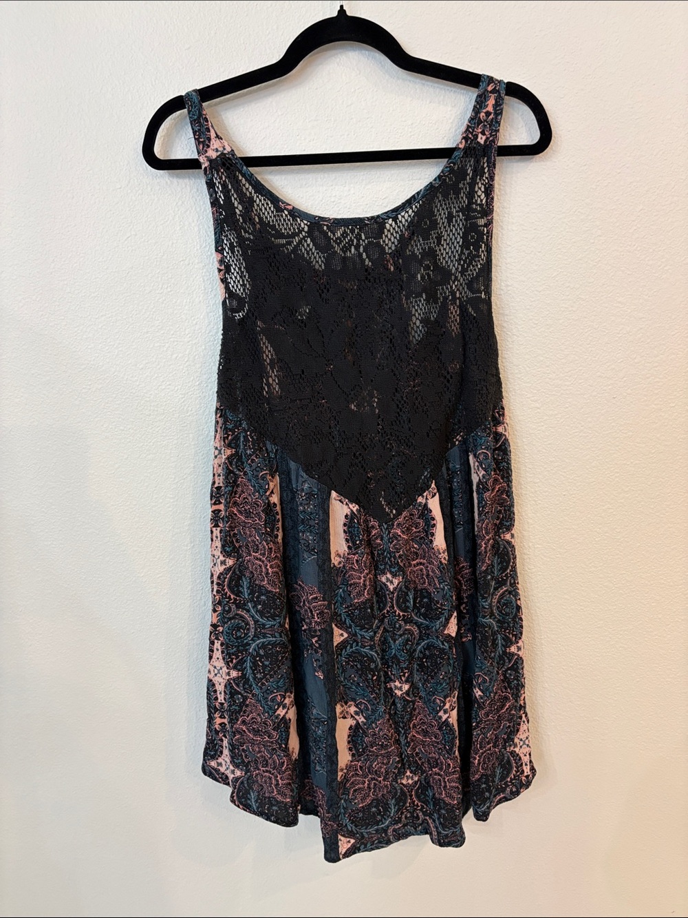 Intimately Free People Black Lace Yoke Dress with Blush Paisley